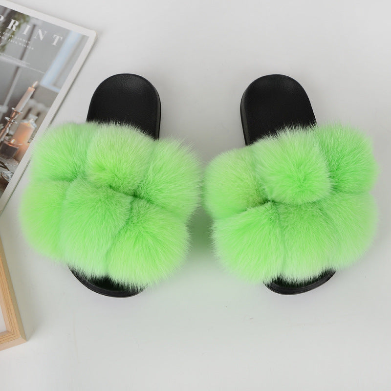 European American Fashion Fox Fur Slippers Women's Fur Slippers