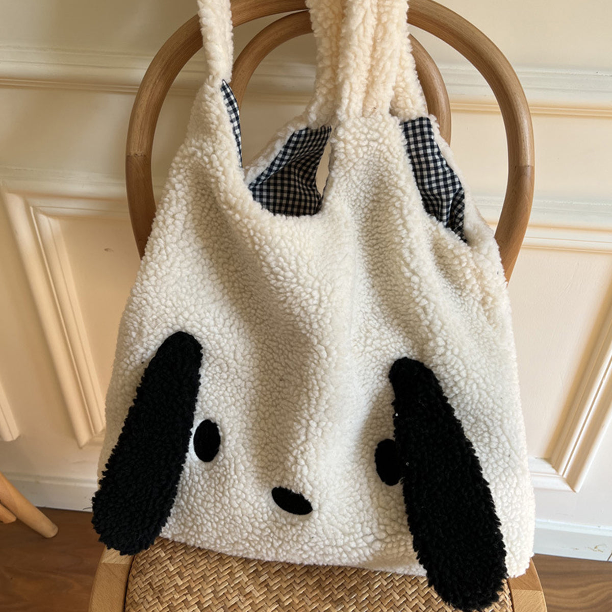 Lambskin Big Ears Bag Plush Dog Shoulder Bag Large Capacity Shopping Bag