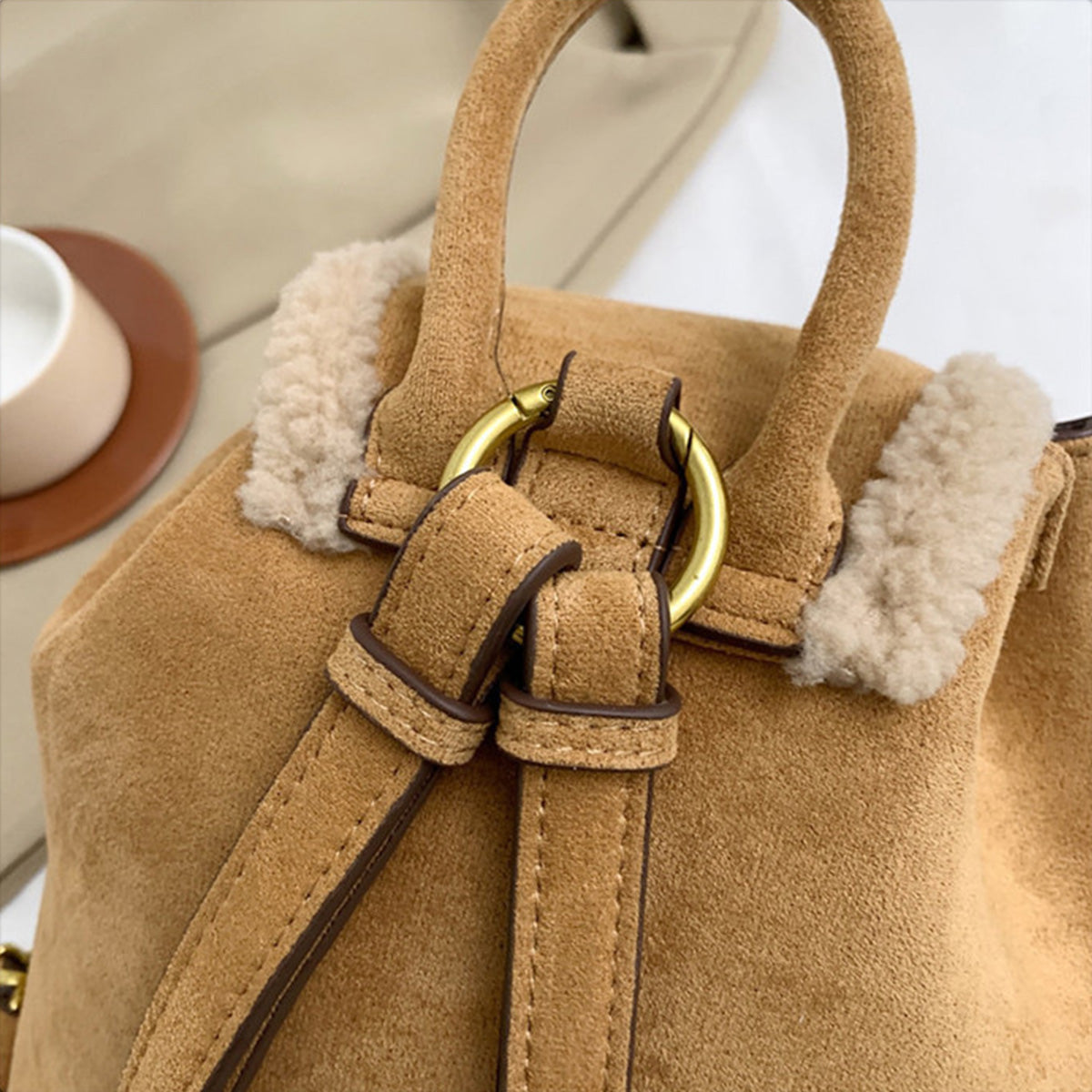 Retro Suede Drawstring Backpack