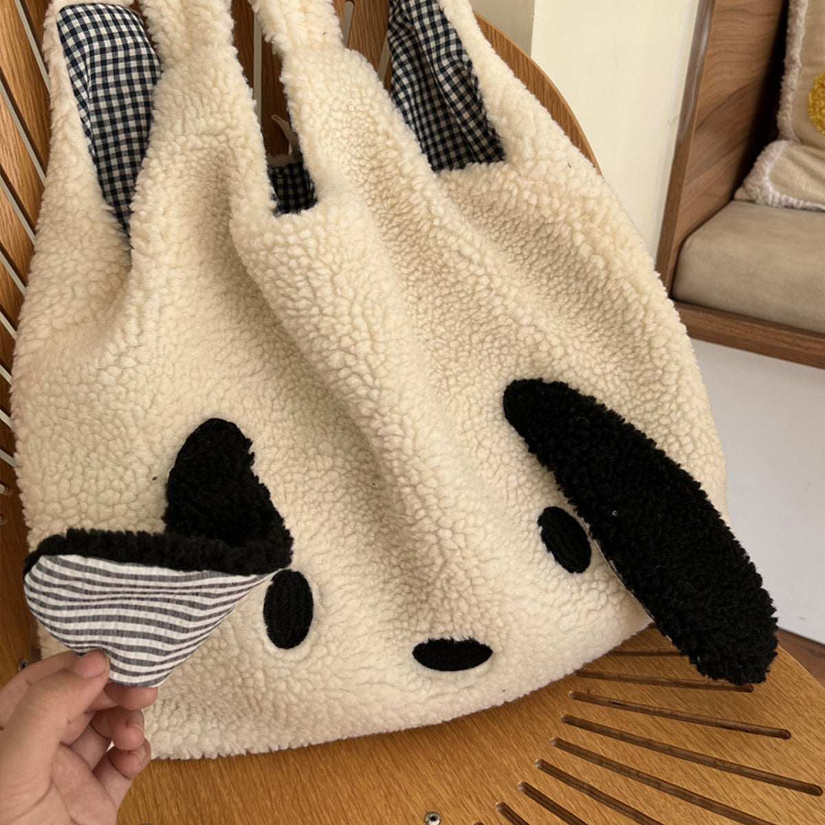 Lambskin Big Ears Bag Plush Dog Shoulder Bag Large Capacity Shopping Bag