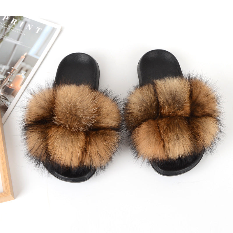European American Fashion Fox Fur Slippers Women's Fur Slippers