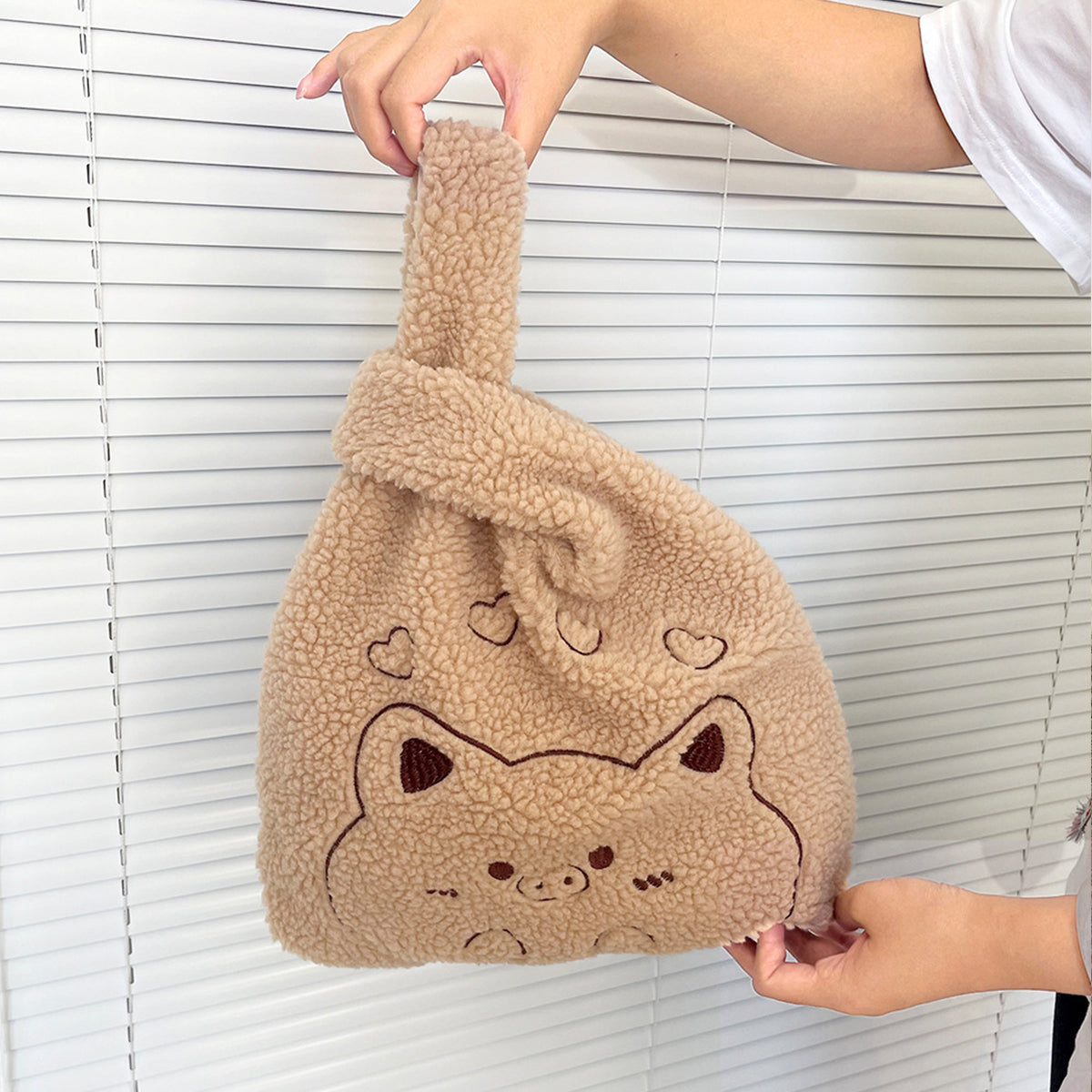 Plush Handbag Embroidered Lamb Wrist Bag