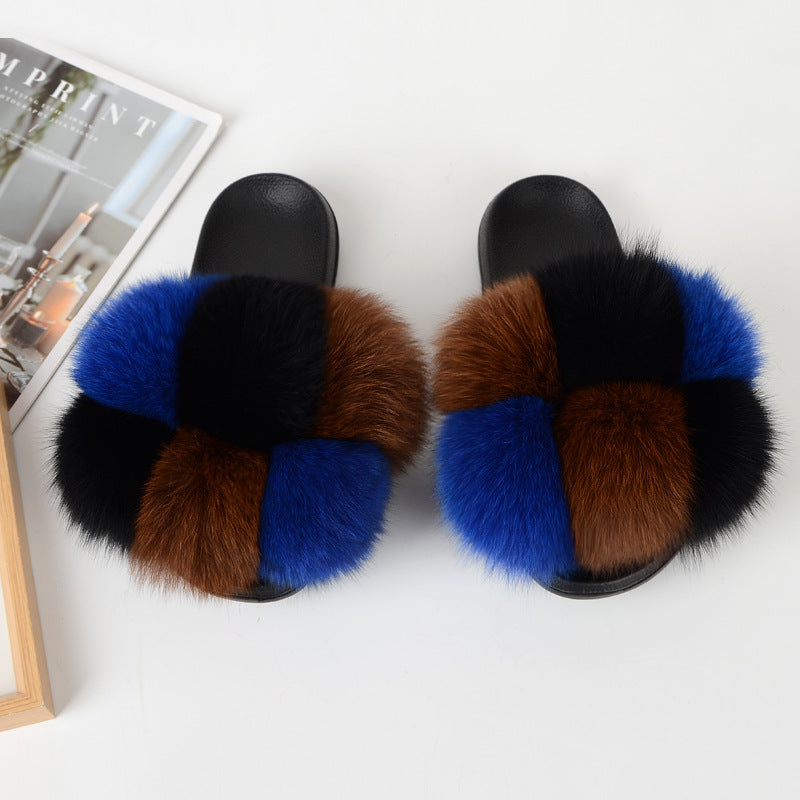 European American Fashion Fox Fur Slippers Women's Fur Slippers