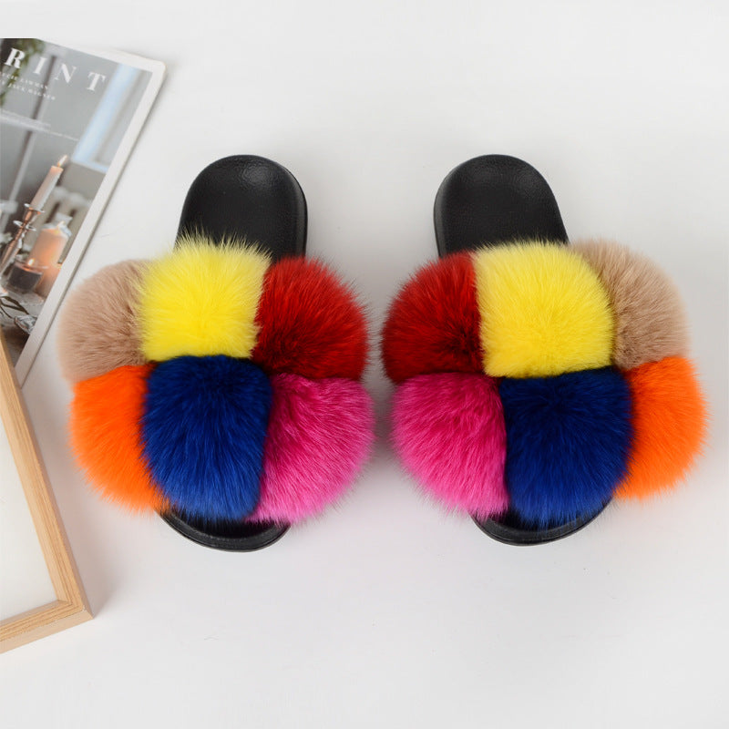 European American Fashion Fox Fur Slippers Women's Fur Slippers
