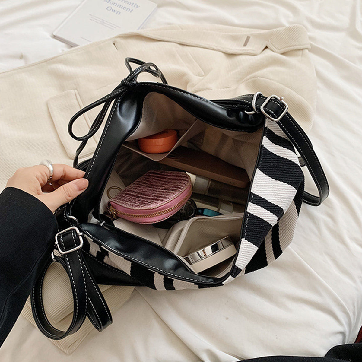Students Striped Backpack Tote Bag Women's Bag