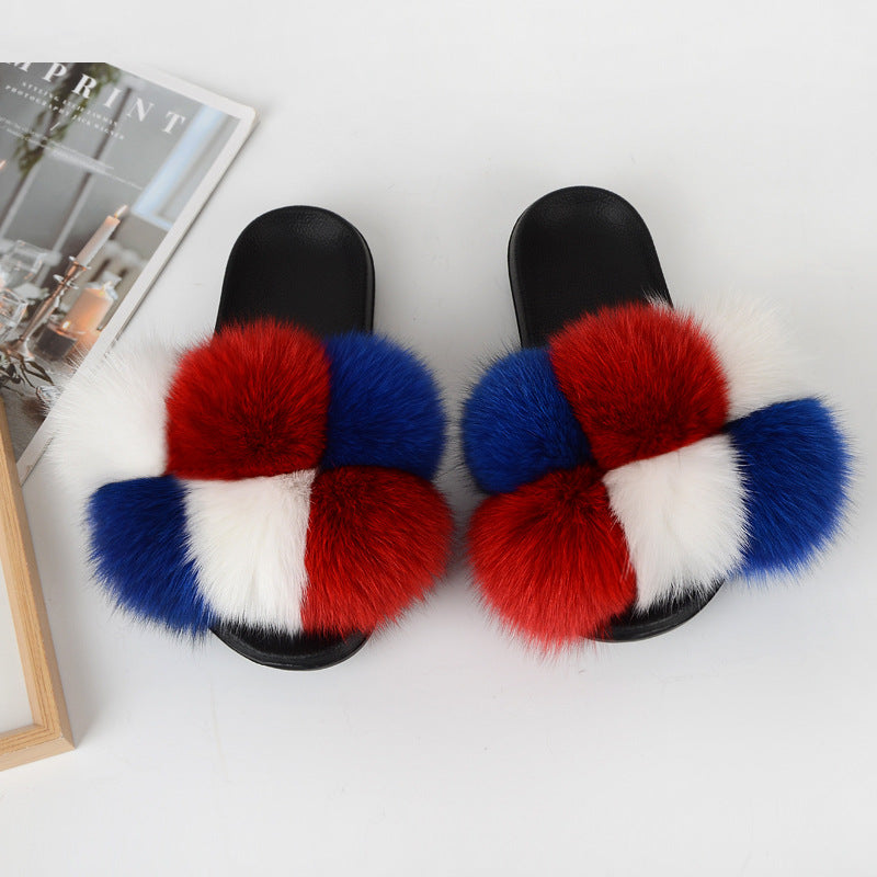 European American Fashion Fox Fur Slippers Women's Fur Slippers