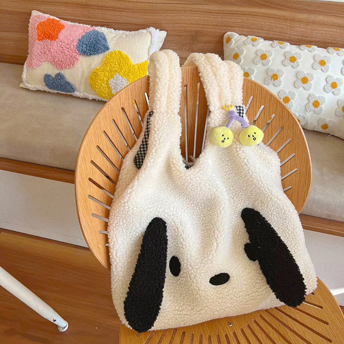 Lambskin Big Ears Bag Plush Dog Shoulder Bag Large Capacity Shopping Bag