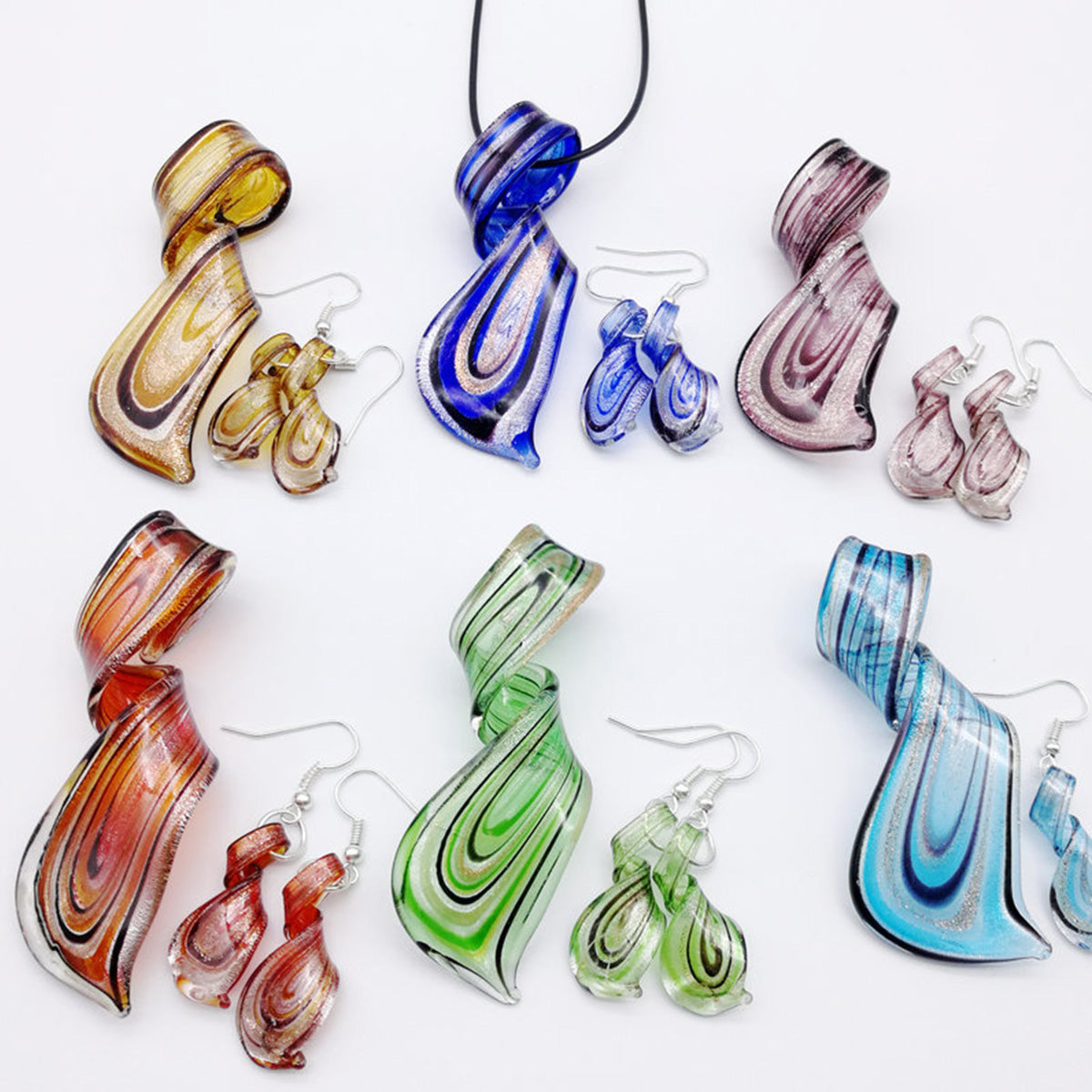 Chinese Style Handmade Spiral Knife Multi-Color Earrings Necklace Set