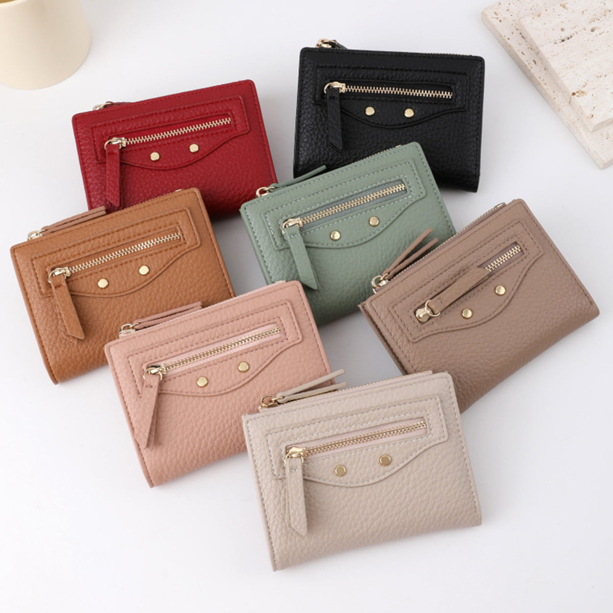 Women zipper Pebbled Compact Wallet