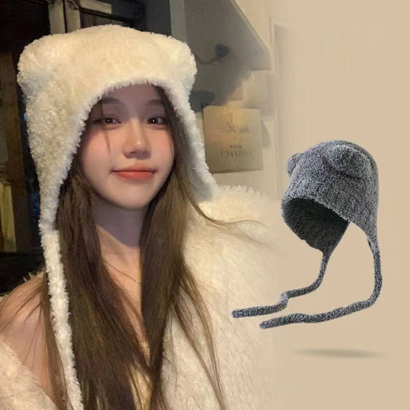 Women's Bear Ears Plush Hat Ear Protection Pullover Hat
