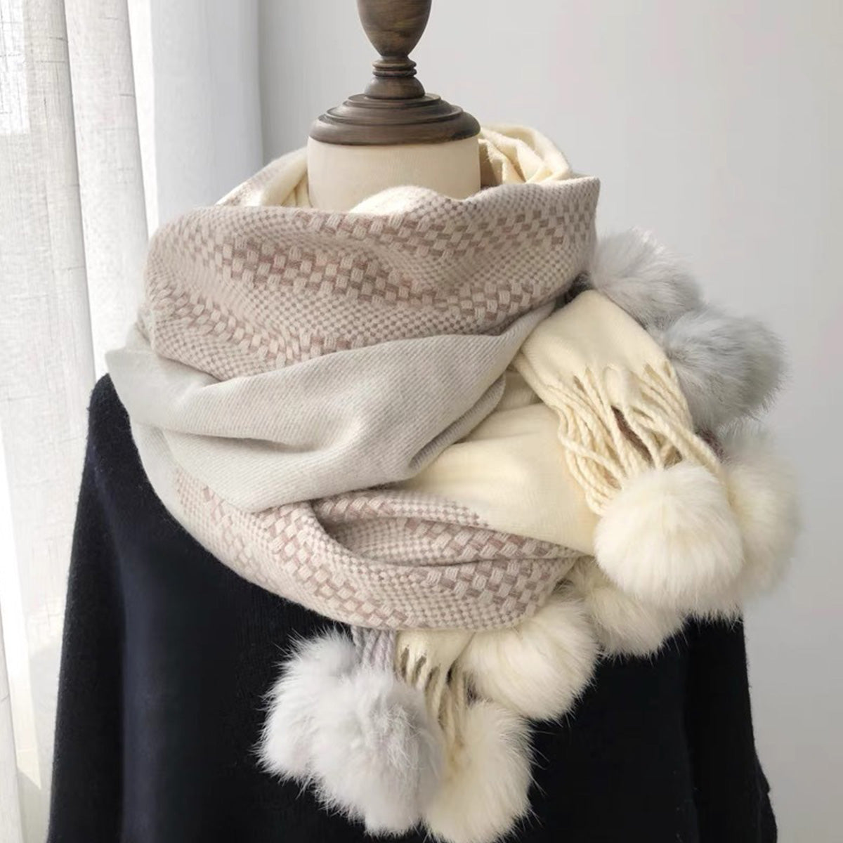 Ins Wool Ball Women's Winter Warm Scarf