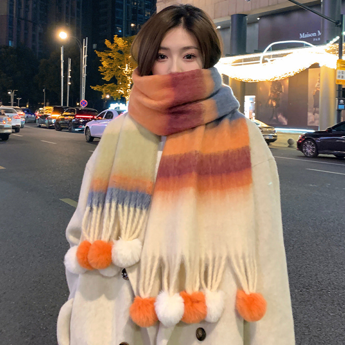Women's Winter Color Matching Tassel Scarf