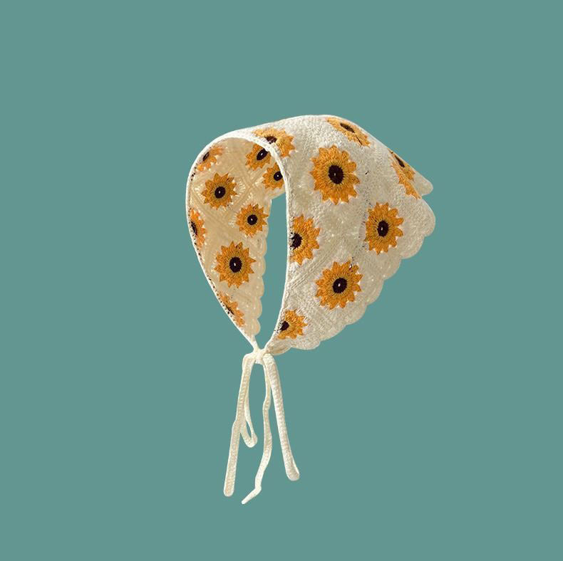 French Flower Triangle Headscarf High-End Teaddress