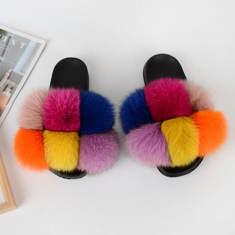 European American Fashion Fox Fur Slippers Women's Fur Slippers