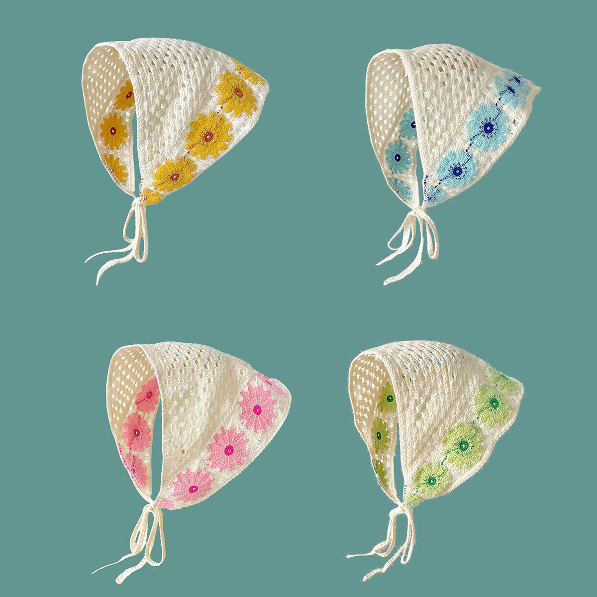French Flower Triangle Headscarf High-End Teaddress