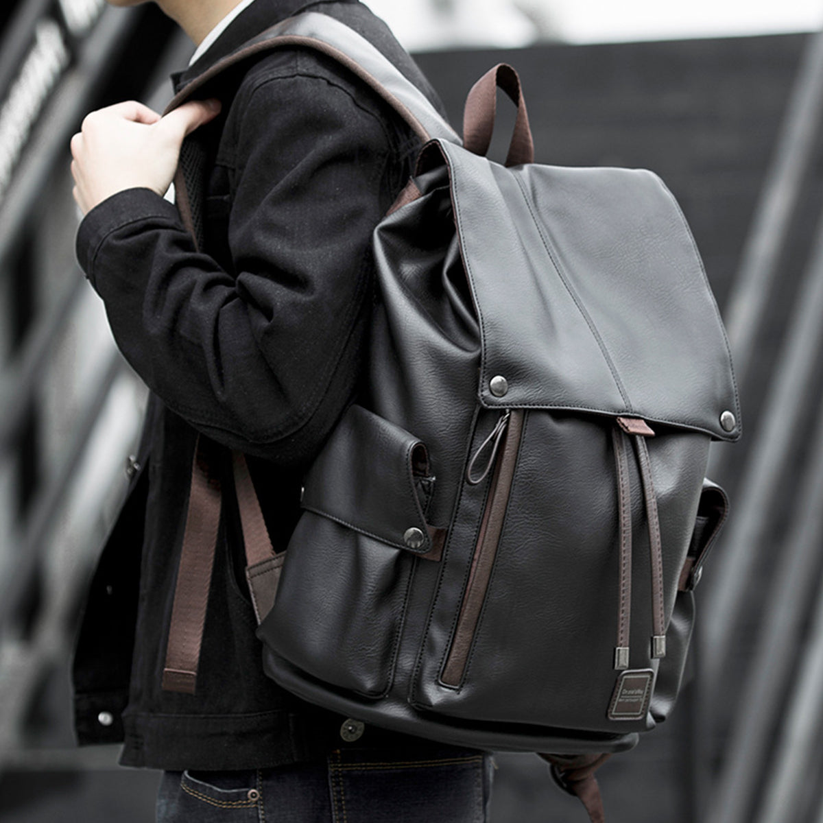 Men Leather Travel Backpack