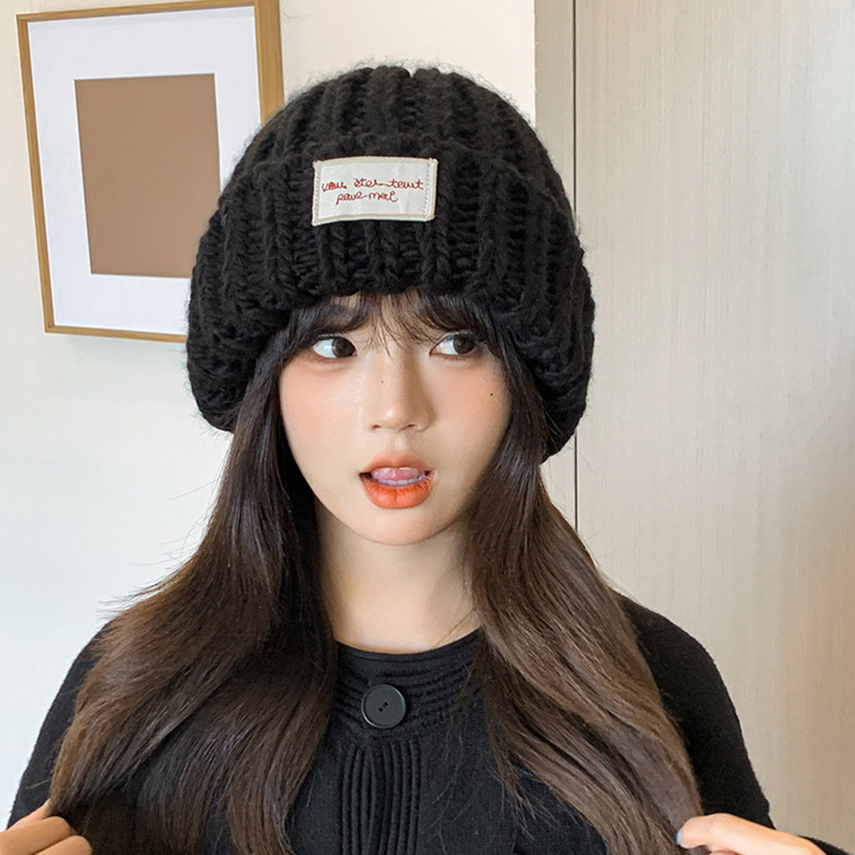 Large Head Circumference Green Knitted Hat Korean Style Versatile Winter hat