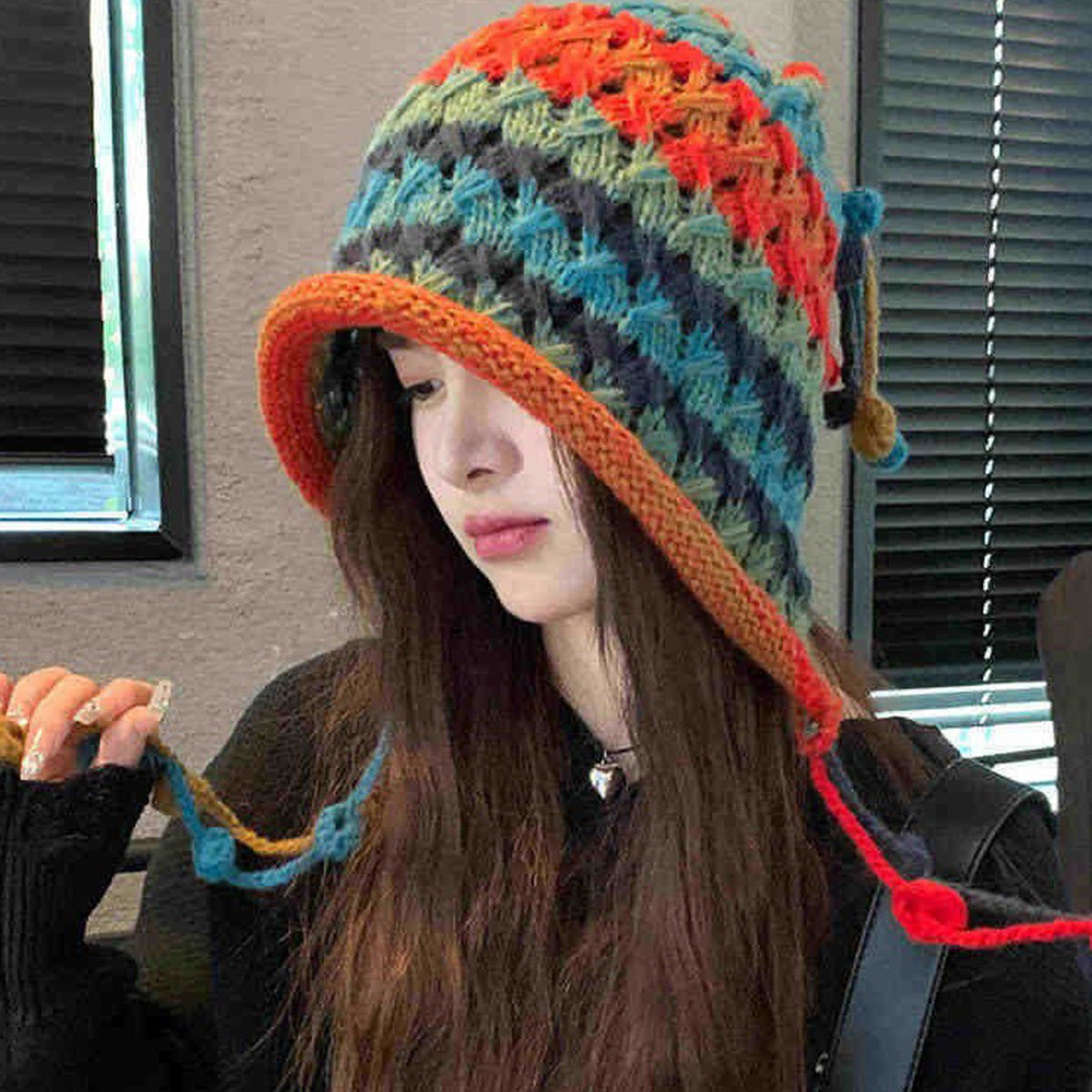 Imitation Hand-Crocheted Colorful Wool Hat