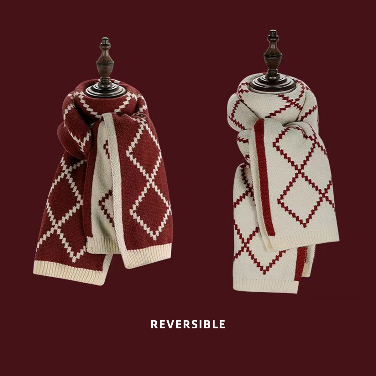 Red Christmas Tree Knitted Scarf for Women