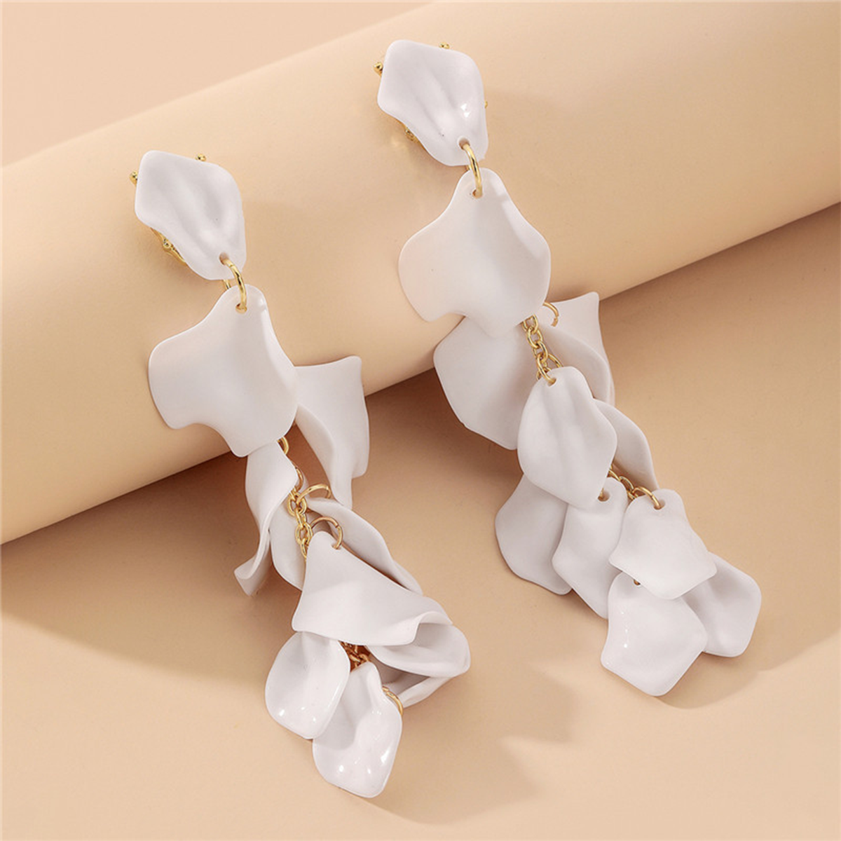 European American Rose Petal Long Tassel Earrings