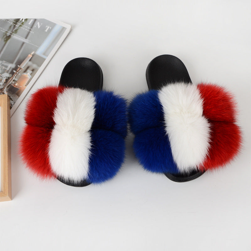 European American Fashion Fox Fur Slippers Women's Fur Slippers