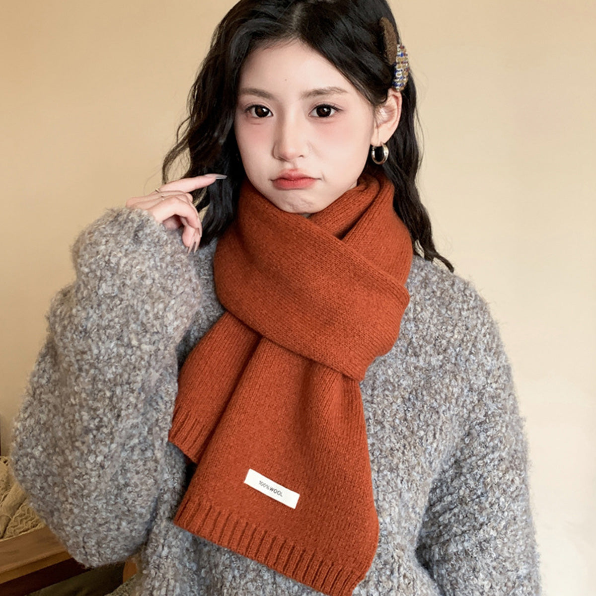 100% Sheep Wool Knitted Warm Thick Scarf