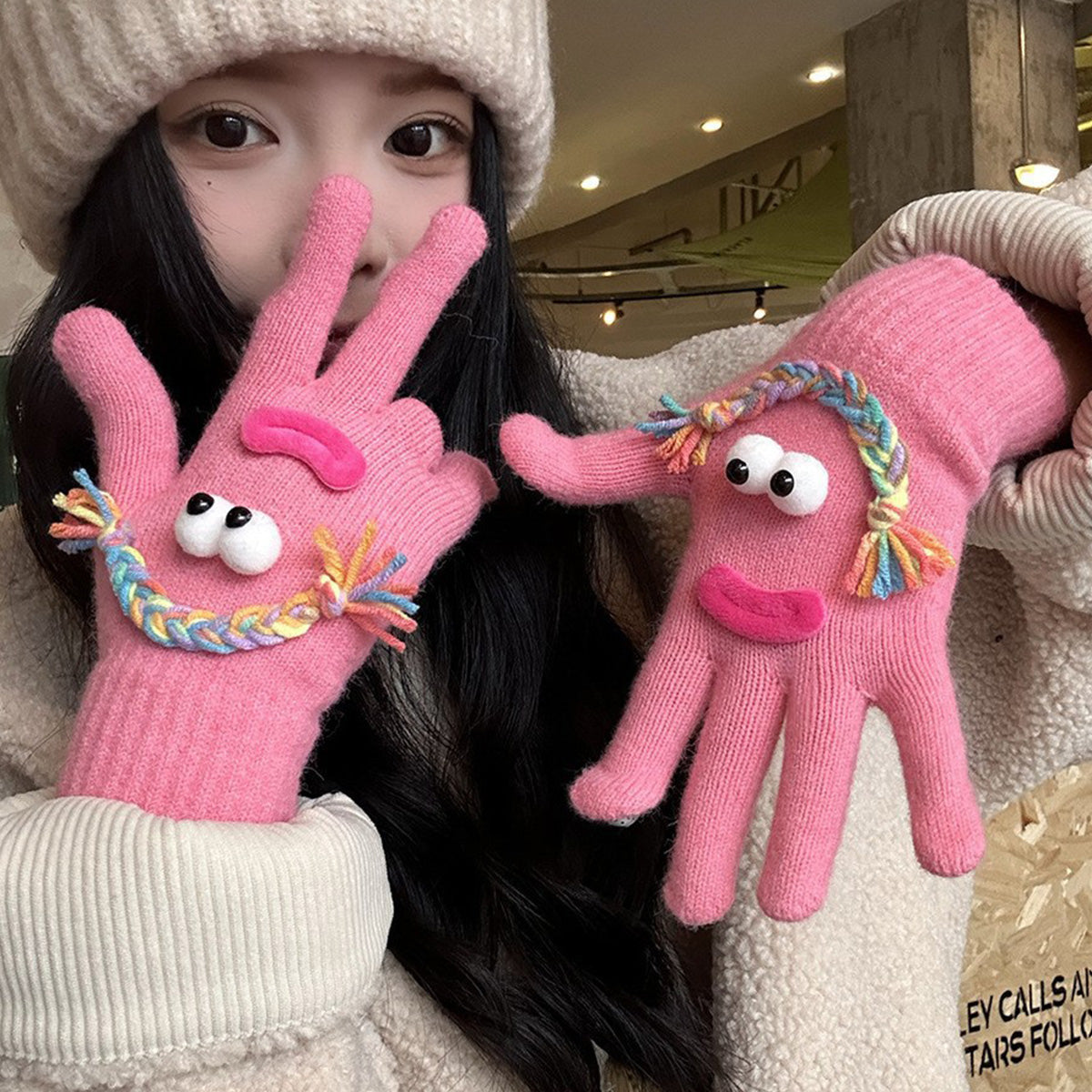 Funny Gloves Warm Fleece-lined Touch-screen Knitted Gloves