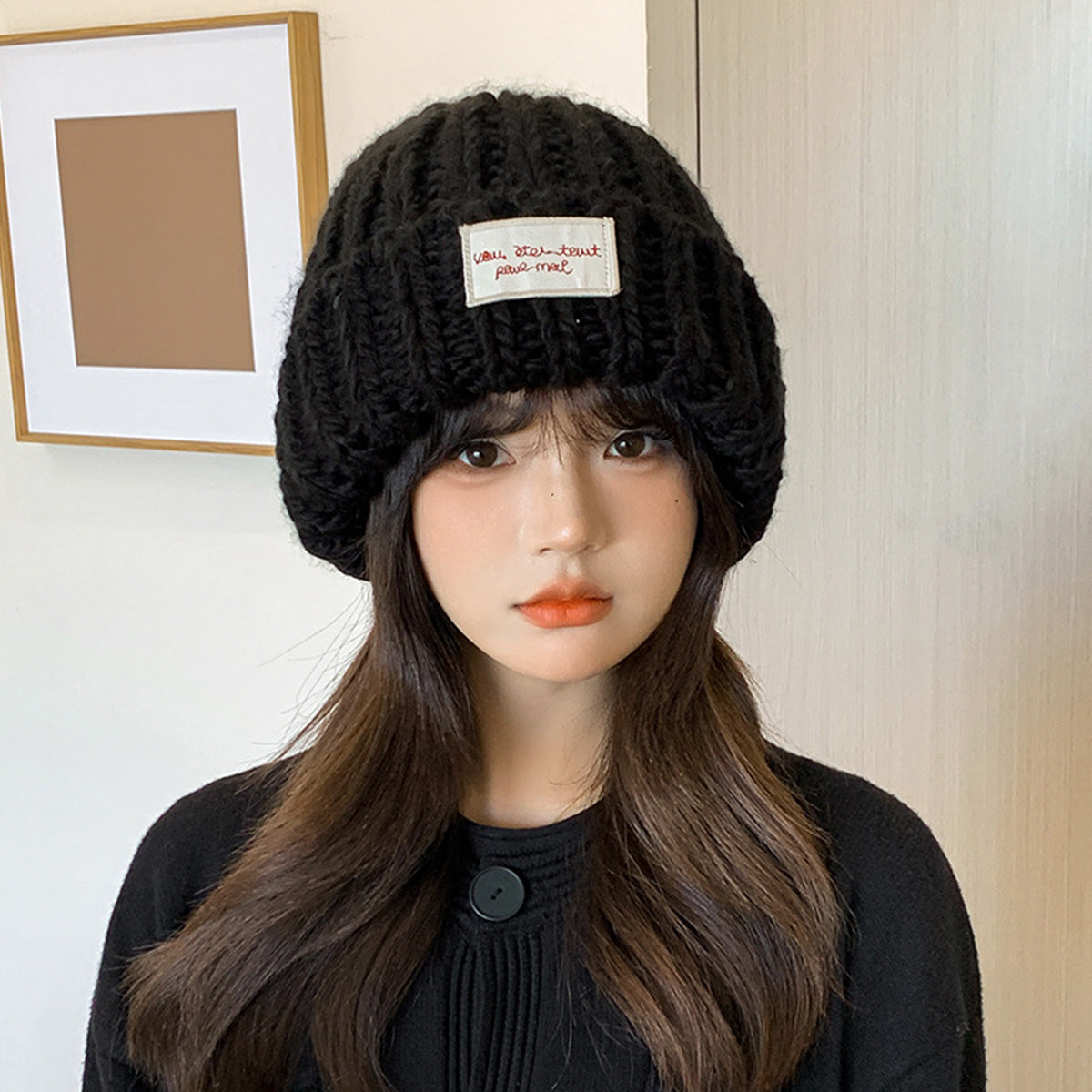Large Head Circumference Green Knitted Hat Korean Style Versatile Winter hat