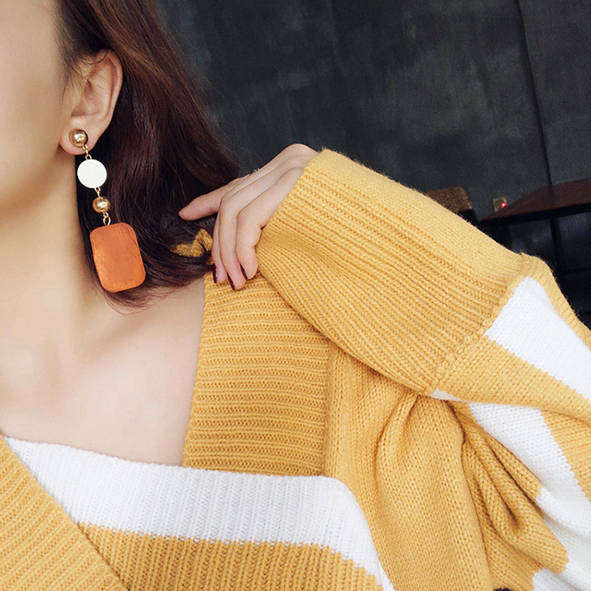 Ladies Retro Long Wooden Earrings