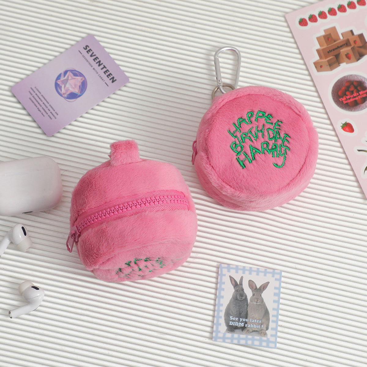 Korean Round Pink Plush Coin Purse