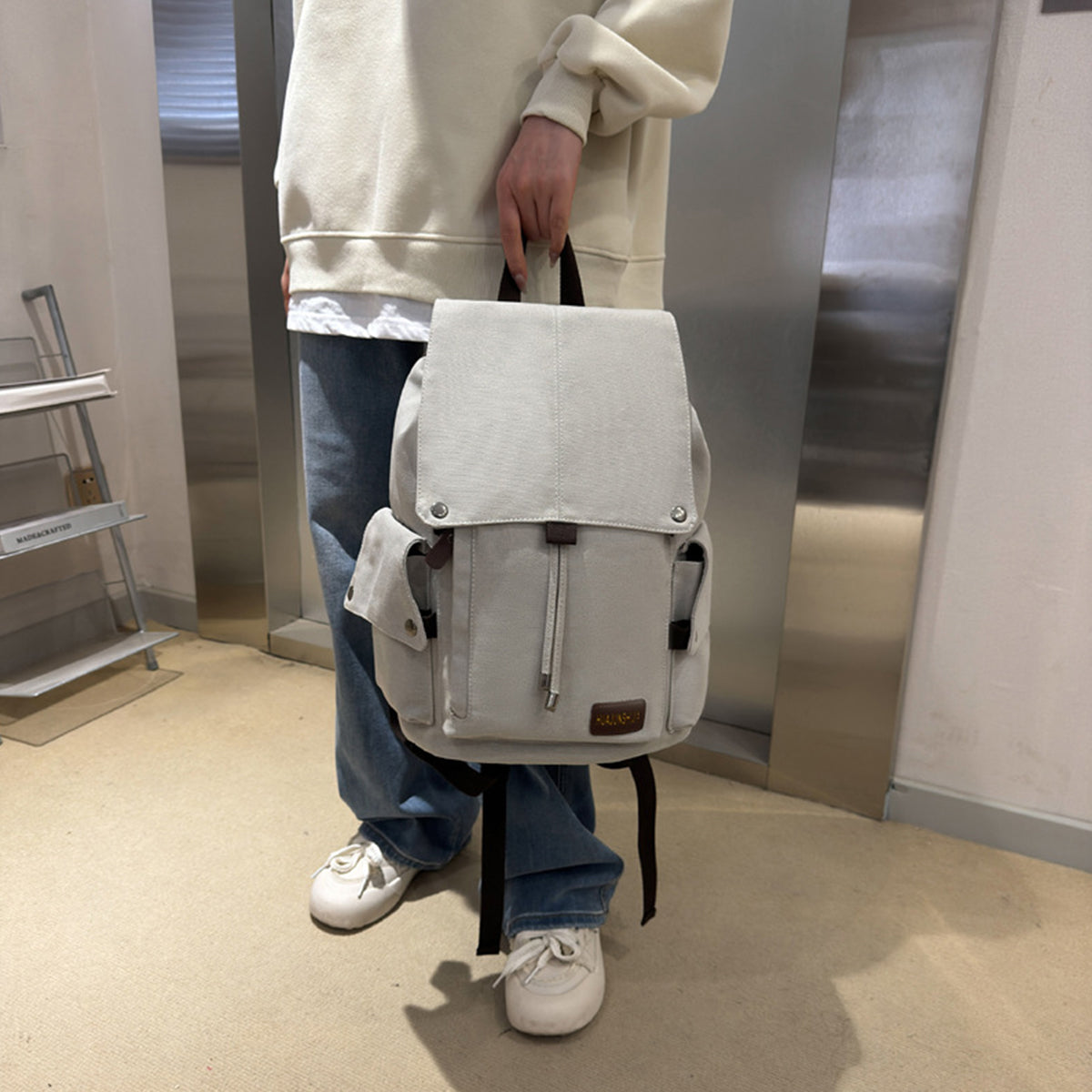 Simple Solid Color Backpack Retro Canvas Backpack