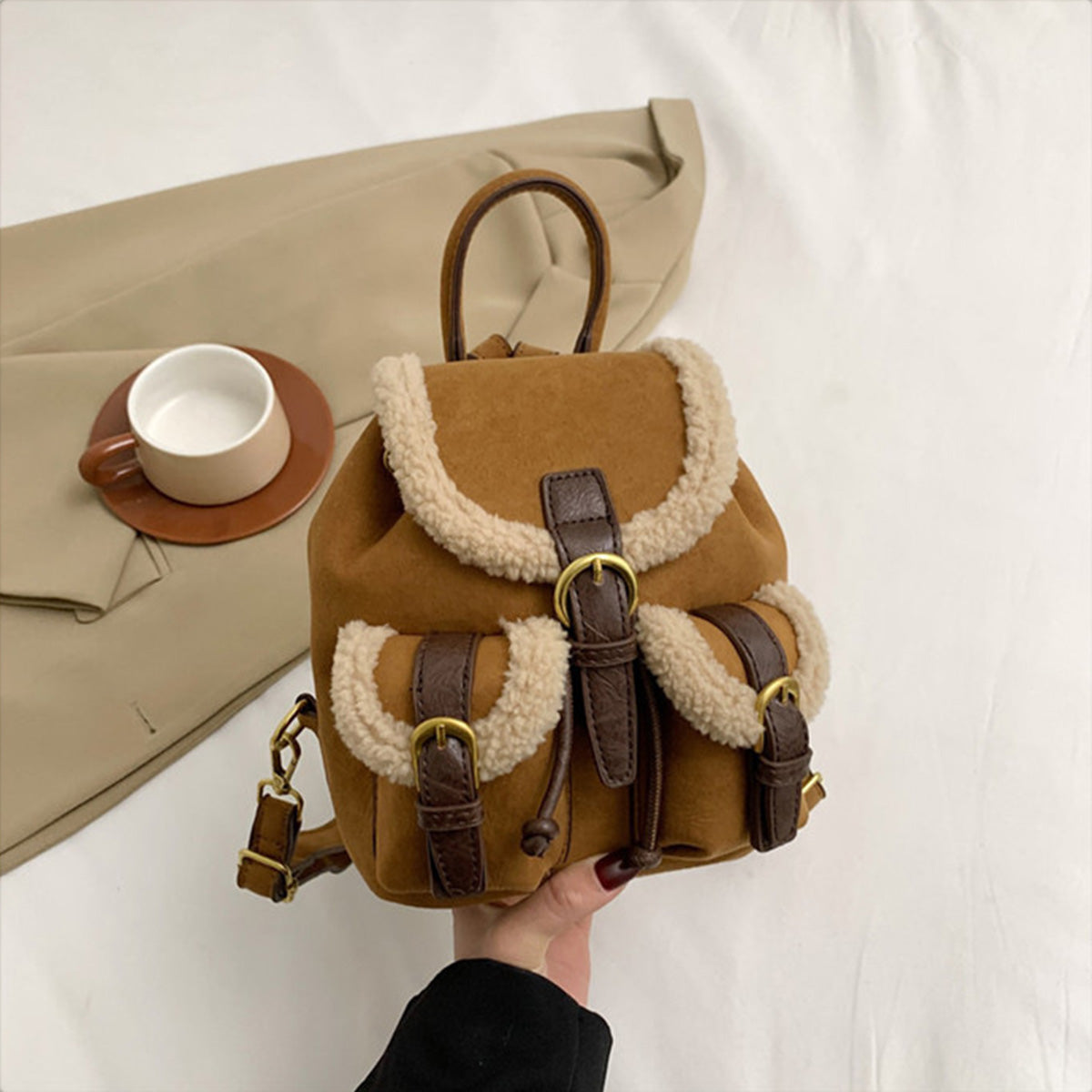 Retro Suede Drawstring Backpack