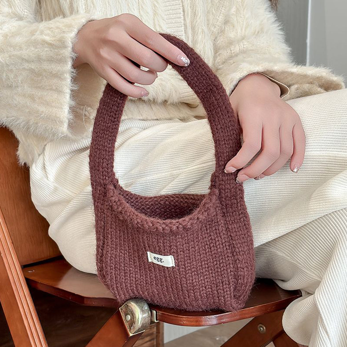 Autumn Winter Wool Knitted Solid Color Handbag