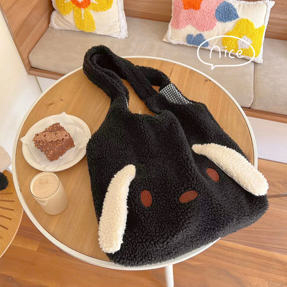 Lambskin Big Ears Bag Plush Dog Shoulder Bag Large Capacity Shopping Bag