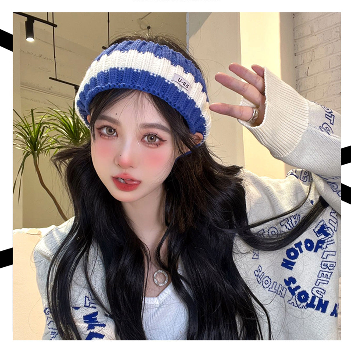 Wide-Brimmed Headband Striped Headband Knitted Headband