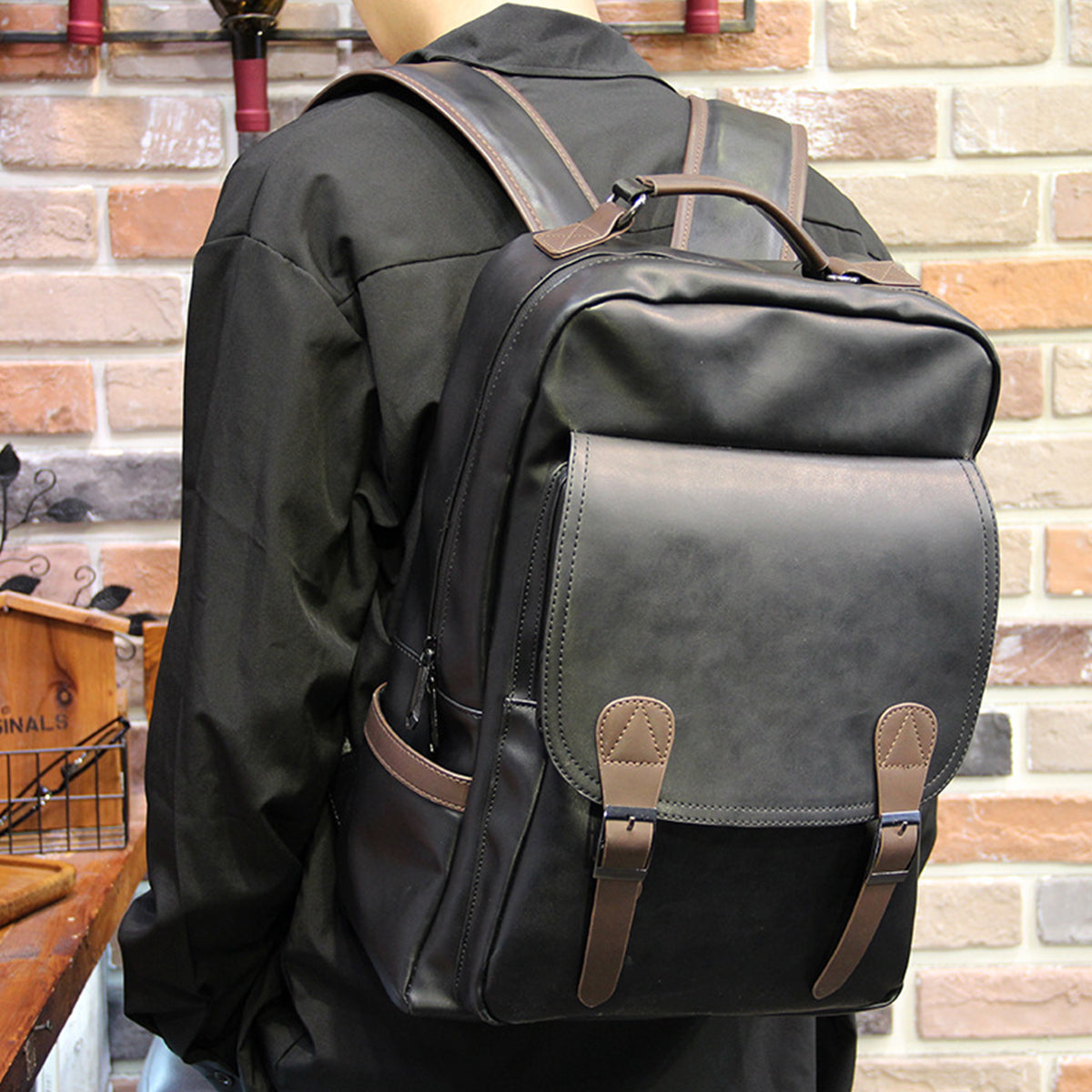 Leather Backpack USB Charging Men Business Backpack