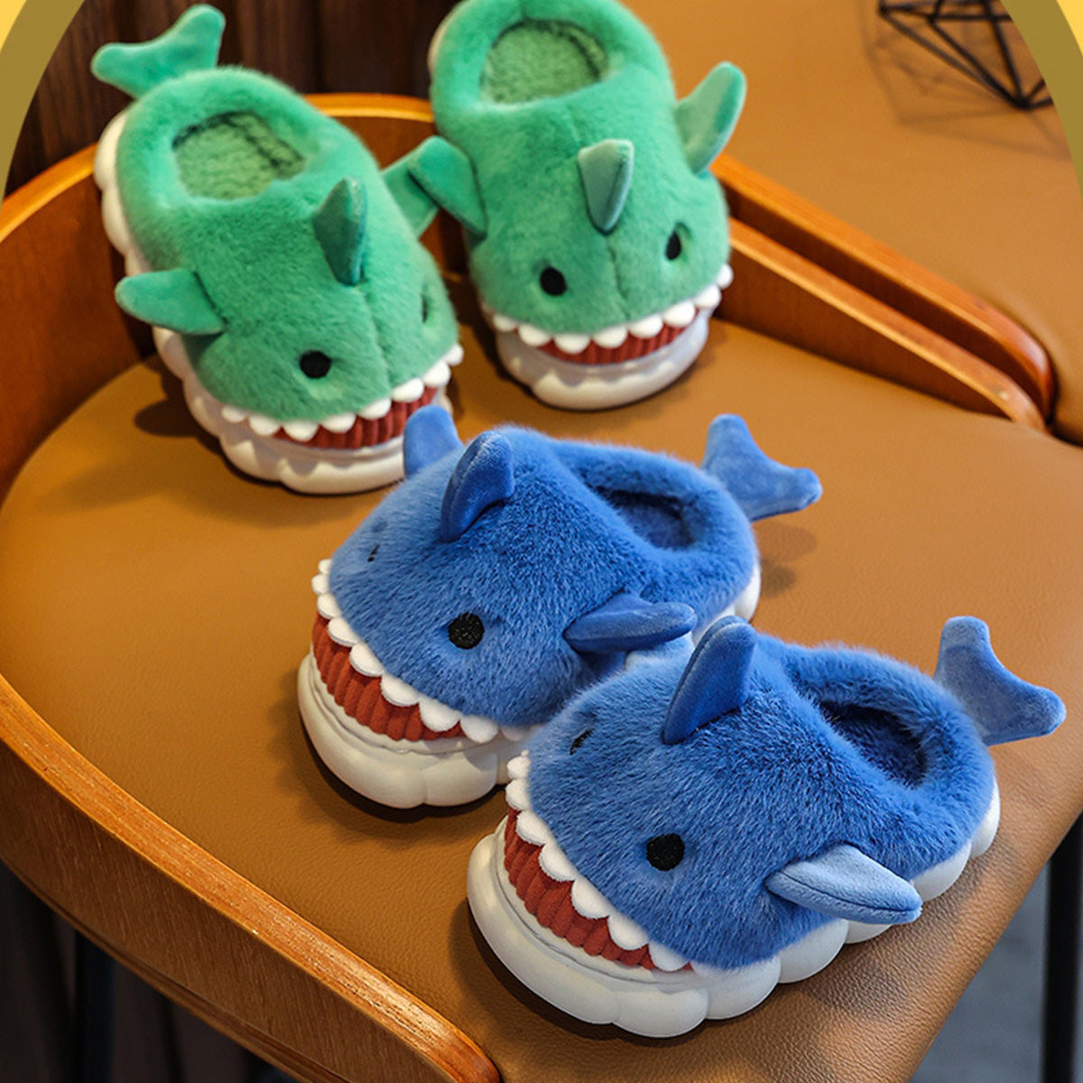 Boys Girls Cartoon Cute Shark Warm Slippers