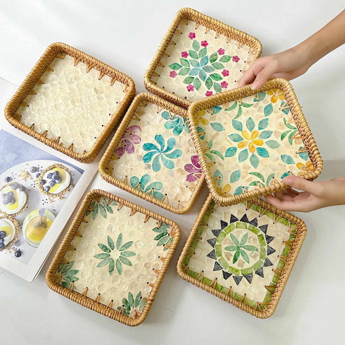 Rattan Shell Fruit Tray Rectangular Tray Three-Piece Set