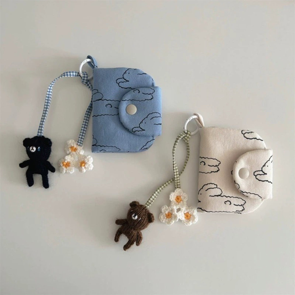 Cute Little Bunny Multi-Layer Floral Canvas Coin Purse