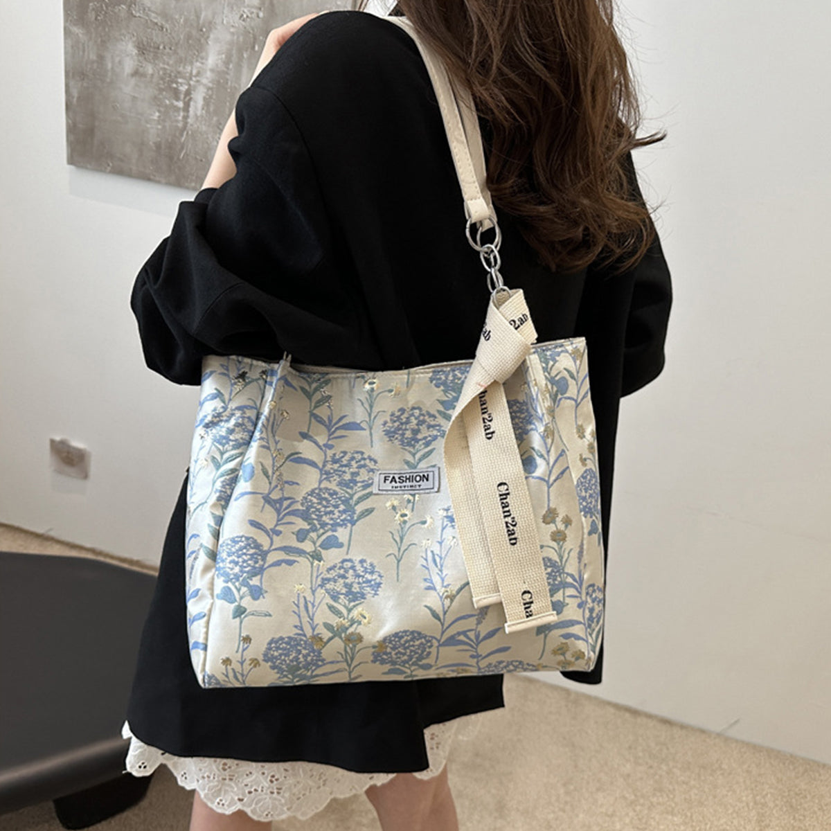 Printed Underarm Canvas Tote Shoulder Bag