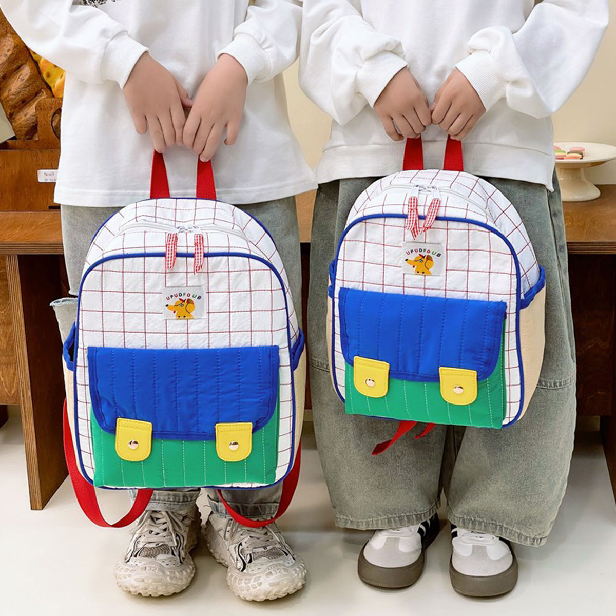 Korean Contrast Color Quilted Children's Backpack