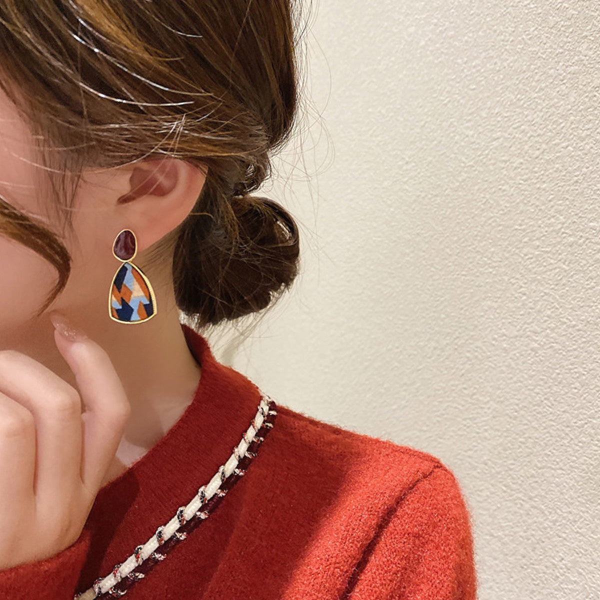 New Silver Needle Earrings Triangular Ethnic Earrings