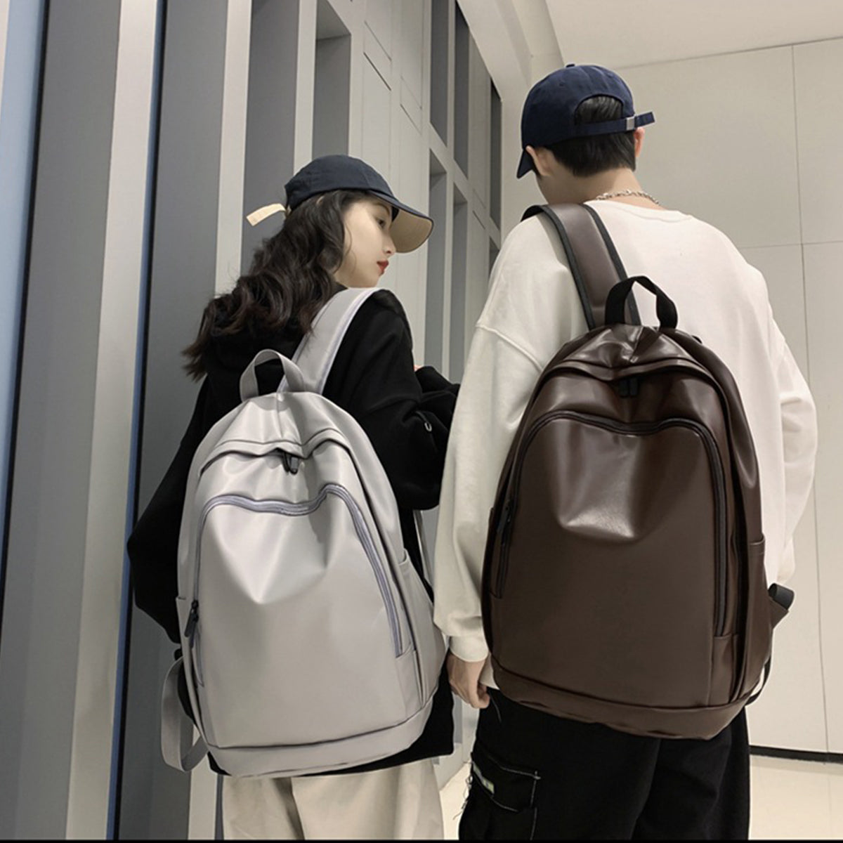 Men PU Soft Leather Large Capacity Backpack