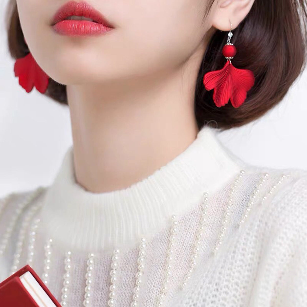Apricot Leaf Red Festive Fashion Earrings
