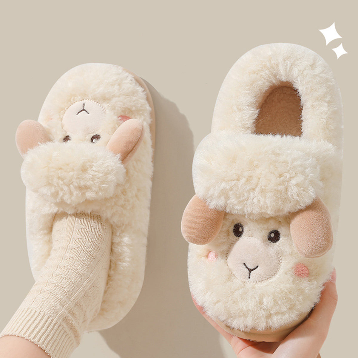 Winter Women's Cute Cartoon Lamb Fur Slippers for Women