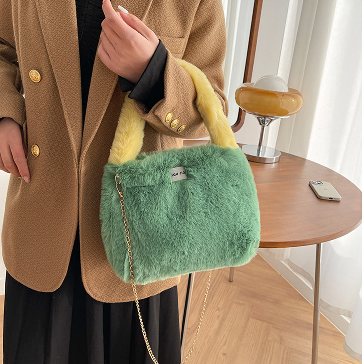 Autumn Winter Crossbody Plush Bucket Bag