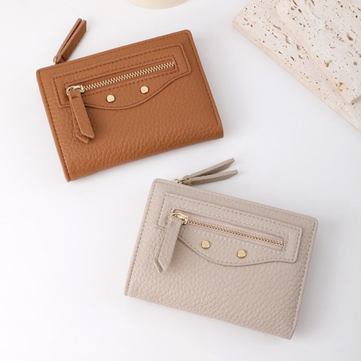 Women zipper Pebbled Compact Wallet