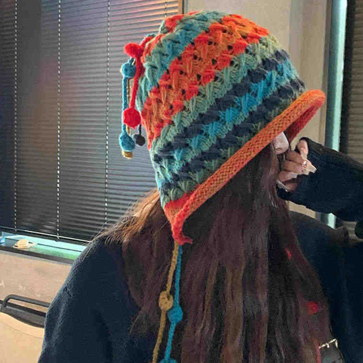 Imitation Hand-Crocheted Colorful Wool Hat