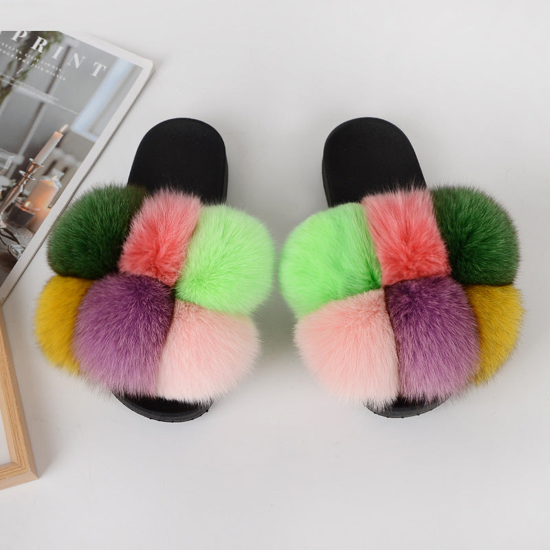European American Fashion Fox Fur Slippers Women's Fur Slippers