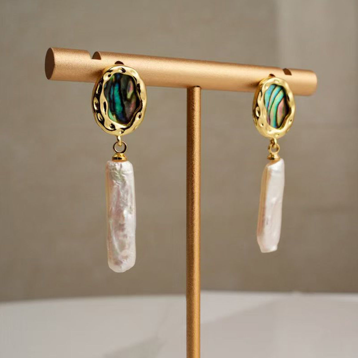 Simple Slender Baroque Opposite-Sex Pearl Earrings